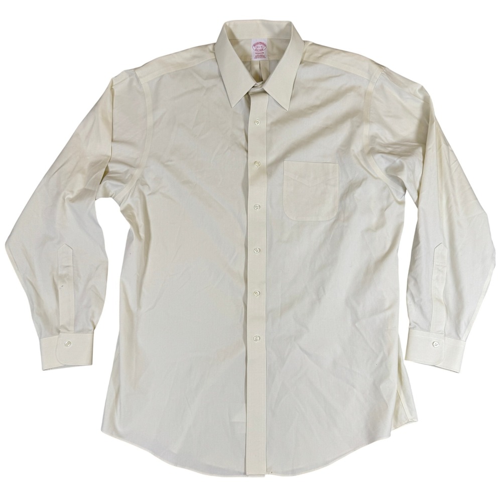Brooks Brothers Madison Non-Iron Dress Shirt 16.5 35 Cream Supima Cotton Mens